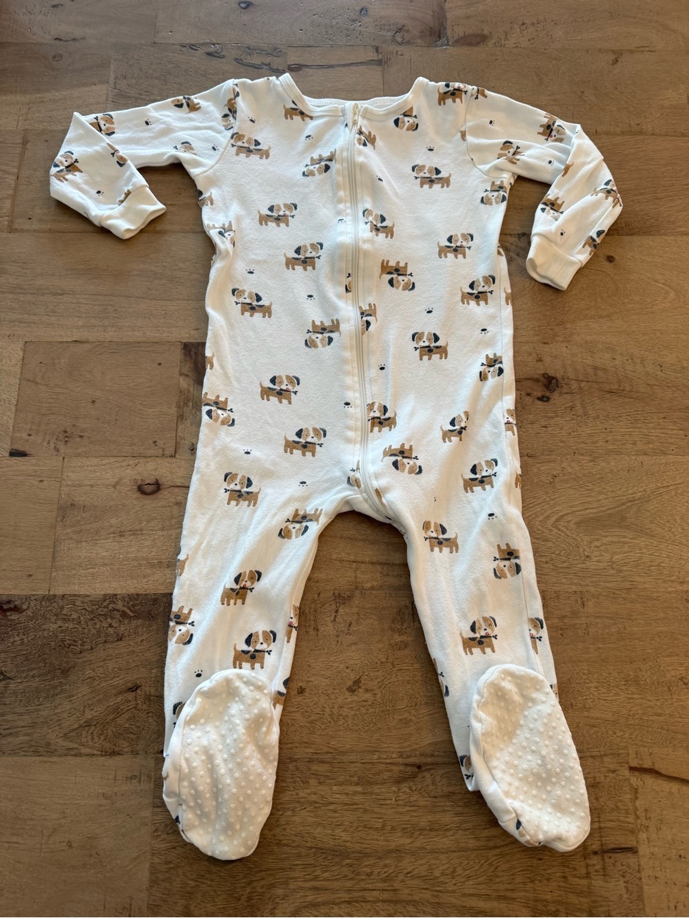 Petit Lem Baby Footed One-Piece Sleeper in Cream dog Puppy Print sz 24 months